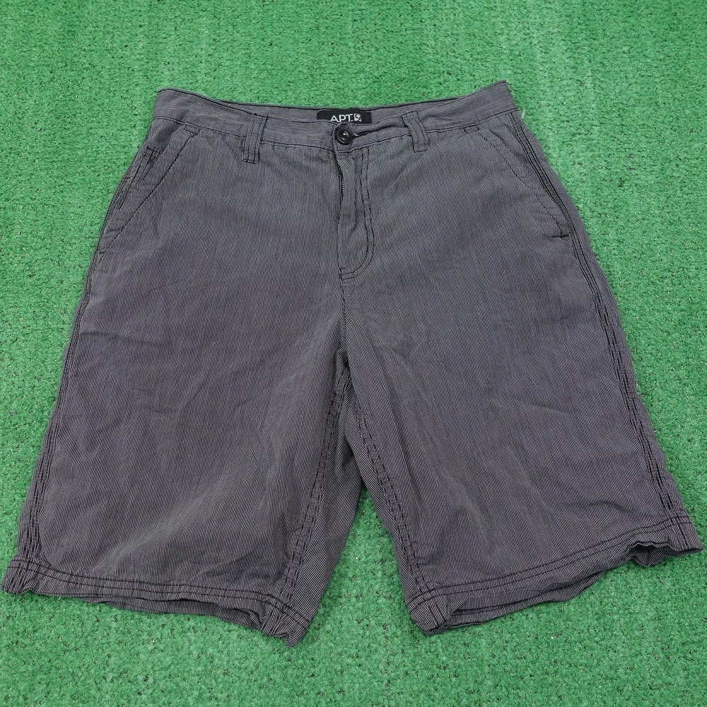 Apt. 9 Shorts Mens 30 Gray Chino Cotton Striped Flat Front Pockets 10 Inseam